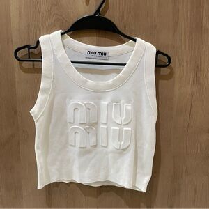 Miu Miu White Embossed Logo Tank Top